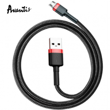 кабель для заряджання Avantis  USB - Micro USB,  1м, 3.0А  чорний, круглий тканинне обплет.