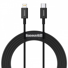 кабель для заряджання Baseus  Type-C - iPhone, 2,0м, чорний, круглий силік. обплет., швидк. заряд PD