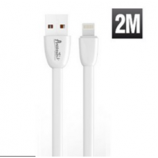 кабель для зарядки Avantis  USB - iPhone,  2м, 2.0А  белый, плоский силиконовая оплетка Plane