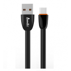 кабель для заряджання Avantis  USB - Micro USB,  2м, 3.0А  чорний, плоский силіконове обплет. Plane