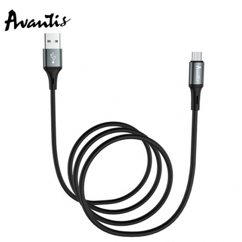 кабель для заряджання Avantis  USB - Micro USB,  1.2м, 2.4А  чорний, круглий силіконове обплет.