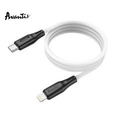 кабель для заряджання Avantis  Type-C - iPhone,  1м, 3.0А білий, круглий силіконове обплет., QC, 20W