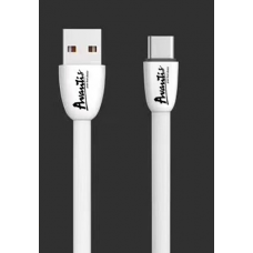 кабель для зарядки Avantis  USB - Type-C,  1м, 2.0А  белый, плоский силиконовая оплетка Plane