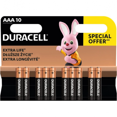 батарейка  AAА  лужна 1.5V мініпальчик Duracell Basic Alkaline 10шт картон  Бельгія