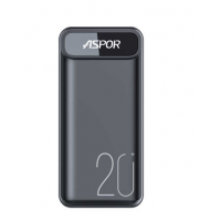 повербанк 20000 mAh, 2 USB выхода, заряд через MicroUSB/Type-C, индикатор заряда, черный