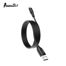 кабель для зарядки Avantis  USB - iPhone,  1м, 2,4А  черный/белый, круглый силиконовая оплетка