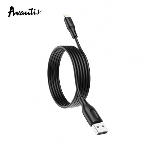 кабель для зарядки Avantis  USB - iPhone,  1м, 2,4А  черный/белый, круглый силиконовая оплетка