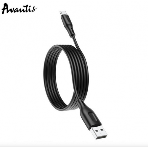 кабель для зарядки Avantis  USB - Type-C,  1м, 2,4А  черный/белый, круглый силиконовая оплетка