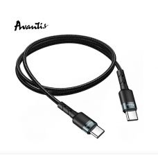 кабель для зарядки Avantis  Type-C - Type-C,  1м, 3.0А  черный, круглый тканевая оплетка, QC, 60W
