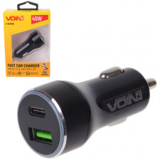 зарядний пристрій від прикур. Voin  1USB + 1 USB Type-C PD  3.0А QC (45W), чорний Євро