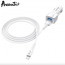 зарядний пристрій від прикур. Avantis  2USB  2.4А прямокут. білий + кабель USB -  iPhone Євро