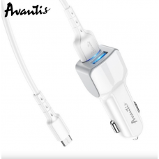 зарядний пристрій від прикур. Avantis  2USB  2.4А прямокут. білий + кабель USB -  Micro USB Євро