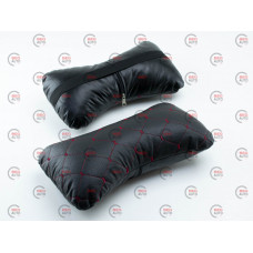 подушки для шиї на підголівник (2шт) 250х170мм, шкірозамінник, чорні, червоний ромб