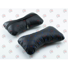 подушки для шиї на підголівник (2шт) 250х170мм, шкірозамінник, чорні, синій ромб