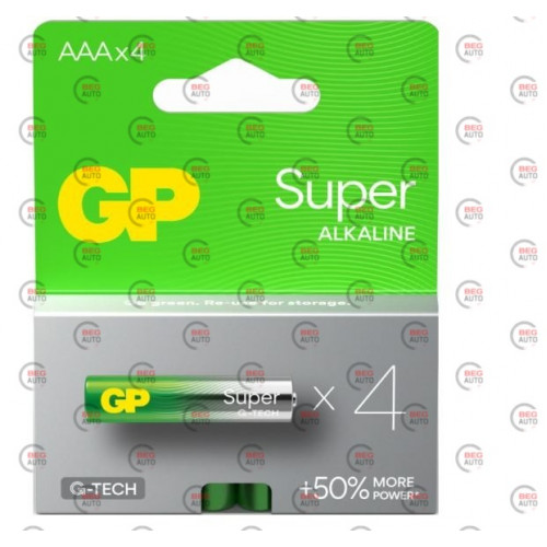 батарейка  AAA  щелочная 1.5V минипальчик GP Super G-Tech Alkaline 4шт  блист.