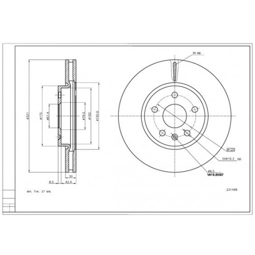 Диск гальмівний пер. Opel Insignia A, Chevrolet Malibu (d321x30mm)  (HART)