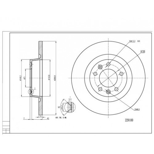 Диск гальмівний зад. Fiat Scudo 07-> (290mm14mm)  (HART)