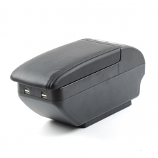 підлокітник - універсальний пластик/шкірозамінник Milex зсувний з підстаканником, 4 USB чорний