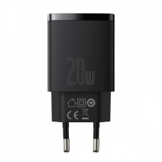зарядка от cети 220В на  USB + Type C 3.0A, QС 20W, черная