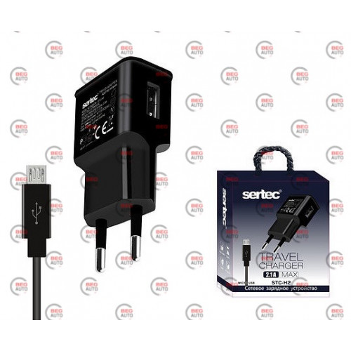 зарядка от cети 220В на  USB 2.1A + кабель USB - Micro USB, черная