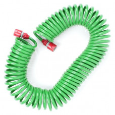 шланг для полива спиральный 15м с быстросъемами 1/2" и 3/8", 12 мм, зеленый