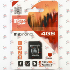 карта памяти microSDHC   4Gb class 6 (adapter SD)  Mibrand