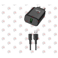 зарядний пристрій від мережі 220В на  USB 3.0A чорний, QC 3.0 + кабель USB - Micro USB, 18W