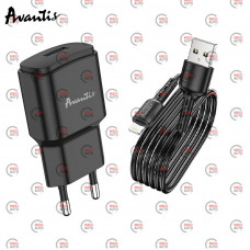 зарядка от cети 220В на  USB 2.1A + кабель USB -  iPhone, черная