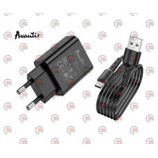 зарядка от cети 220В на  USB 2.4A черная + кабель USB - Type C