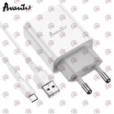 зарядка от cети 220В на  USB 2.1A + кабель USB -  Micro USB, белая