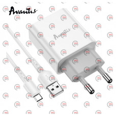 зарядка от cети 220В на  USB 2.1A + кабель USB -  Type C, белая