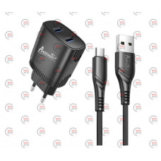 зарядка от cети 220В на  2USB 2.4A черная + кабель USB - Micro USB