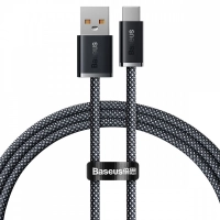 кабель для зарядки Baseus  USB - Type-C, 1м, серый, круглый тканевая оплетка QC передача данных 100W