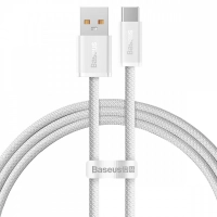 кабель для зарядки Baseus  USB - Type-C, 1м, белый, круглый тканевая оплетка QC передача данных 100W