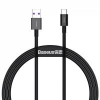 кабель для зарядки Baseus  USB - Type-C, 1м, черный, круглый силикон. оплетка QC передача данных 66W