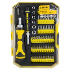 отвертка с битами и головками 1/4"  69 шт CrV трещоточная, часовые биты (кейс)