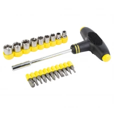 отвертка с битами и головками 1/4"  21 шт CrV Т-образная ручка (блистер)