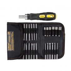 отвертка с битами и насадками 26 шт CrV трещоточная (чехол)
