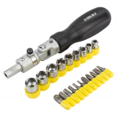 отвертка с битами и головками 1/4"  21 шт CrV трещоточная с шарниром