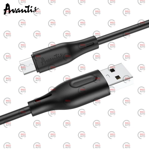 кабель для зарядки Avantis  USB - Micro USB,  2м, 2,4А черный, круглый силиконовая оплетка QC