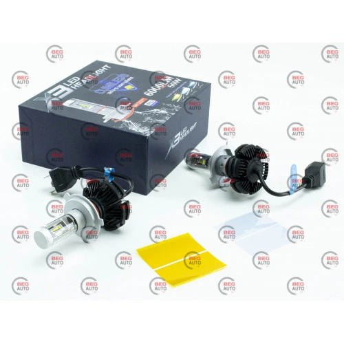 лампа LED H4 12V-24V X3 6000K 6000L 25W радіатор