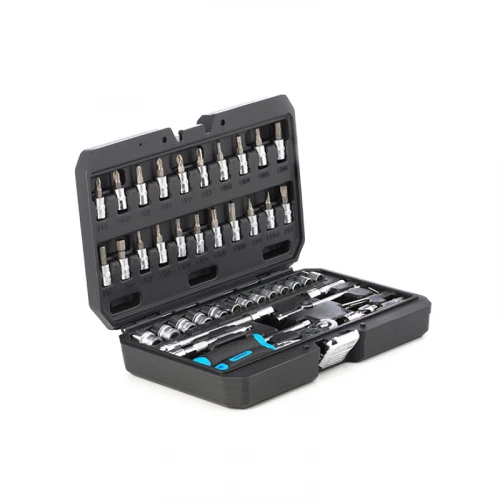 набір інструменту  1/4"  46 шт,  4-14 мм з тріск., подовж., кардан, отв.-вороток, біти