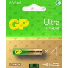 батарейка  AAA  щелочная 1.5V минипальчик GP Ultra Plus G-Tech Alkaline 4шт  блист.