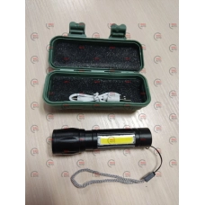 фонарик ручной диодный XPE + COB 350Лм, АКБ, 3 режима, зарядка USB, фокус, кейс