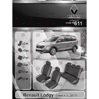 чехлы салона Renault Lodgy (5 мест) 2017-> минивэн раздельная "ткань" черно-серые