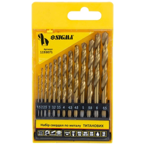 набор свёрл по металлу HSS-TiN 13шт (1,5-6,5 мм) пласт. футляр