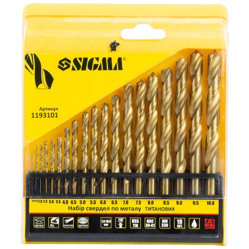 набор свёрл по металлу HSS-TiN 19шт (1,0-10,0 мм) пласт. футляр