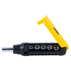 викрутка з бітами та головками 1/4" 13 шт CrV тріскаточна, Т-подібна ручка (блістер)