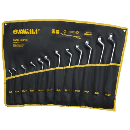 набор ключей накидных изогнутых 6-32 мм 12 шт (ткан. чехол) CrV