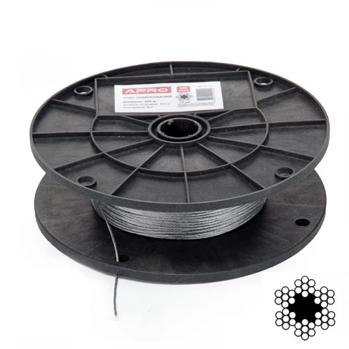 трос 1,5мм оцинкованый DIN 3053 (1х19) бухта 200м (APRO)